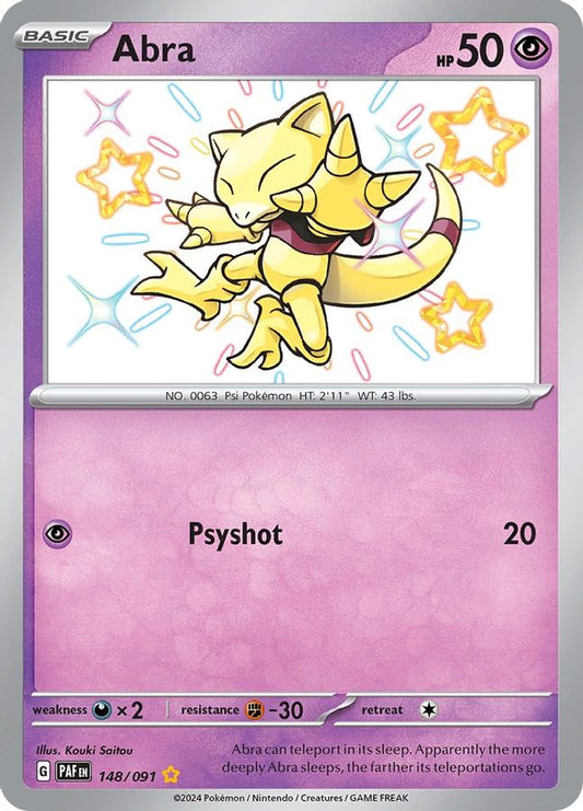 Buy Pokemon cards Australia - Abra 148/091 - Premium Raw Card from Monster Mart - Pokémon Card Emporium - Shop now at Monster Mart - Pokémon Cards Australia. Baby Shiny, New 2 Apr, Paldean Fates, Shiny Rare