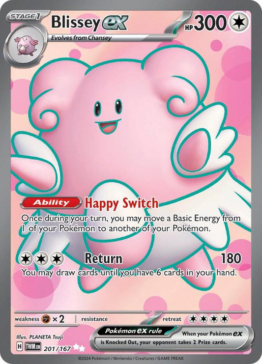 Buy Pokemon cards Australia - Blissey ex 201/167 - Premium Raw Card from Monster Mart - Pokémon Card Emporium - Shop now at Monster Mart - Pokémon Cards Australia. EX, NEW 10 Dec, Twilight Masquerade, Ultra Rare