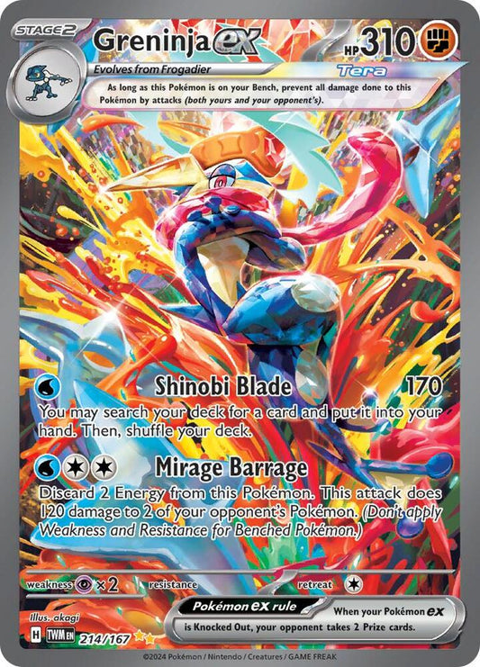 Buy Pokemon cards Australia - Greninja EX 214/167 - Premium Raw Card from Monster Mart - Pokémon Card Emporium - Shop now at Monster Mart - Pokémon Cards Australia. EX, NEW 3 Feb, Special Illustration Rare, Twilight Masquerade