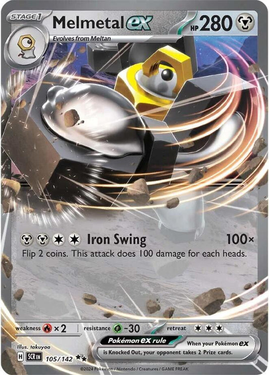 Buy Pokemon cards Australia - Melmetal EX 105/142 - Premium Raw Card from Monster Mart - Pokémon Card Emporium - Shop now at Monster Mart - Pokémon Cards Australia. EX, NEW 30 Sep, Promo, Scarlet & Violet Promo, Stellar Crown