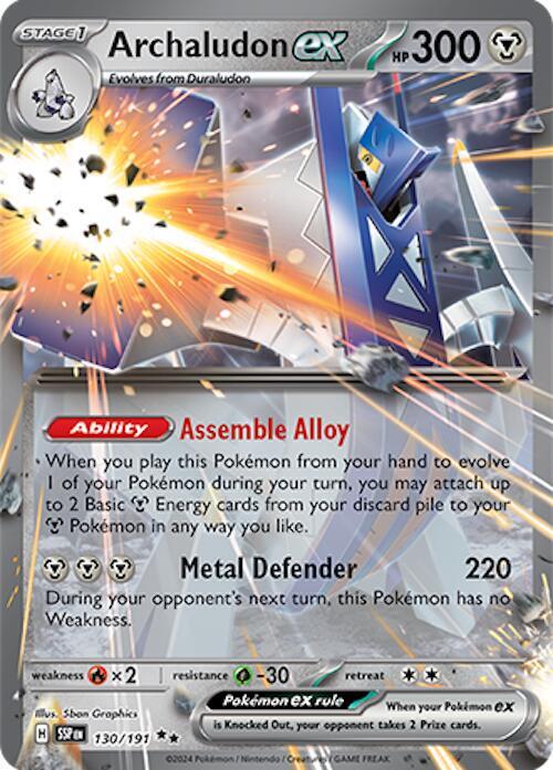 Buy Pokemon cards Australia - Archaludon EX 130/191 - Premium Raw Card from Monster Mart - Pokémon Card Emporium - Shop now at Monster Mart - Pokémon Cards Australia. Double Rare, EX, NEW 21 Nov, Surging Sparks