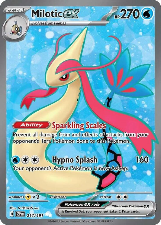 Buy Pokemon cards Australia - Milotic EX 217/191 - Premium Raw Card from Monster Mart - Pokémon Card Emporium - Shop now at Monster Mart - Pokémon Cards Australia. EX, NEW 22 Nov, Surging Sparks, Ultra Rare