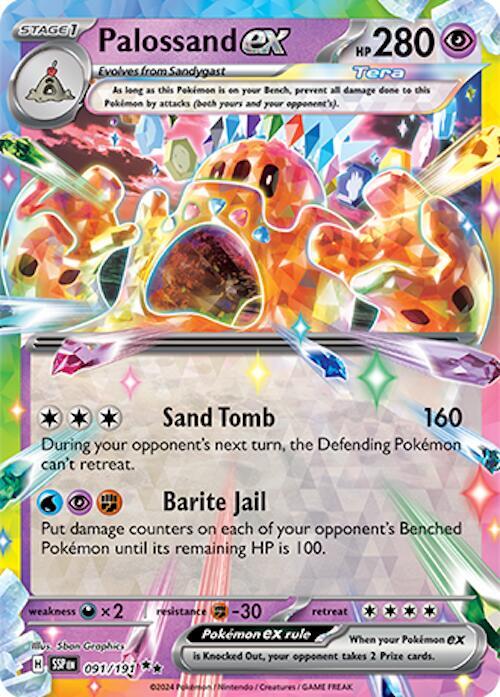 Buy Pokemon cards Australia - Palossand EX 091/191 - Premium Raw Card from Monster Mart - Pokémon Card Emporium - Shop now at Monster Mart - Pokémon Cards Australia. Double Rare, EX, NEW 13 Dec, Surging Sparks