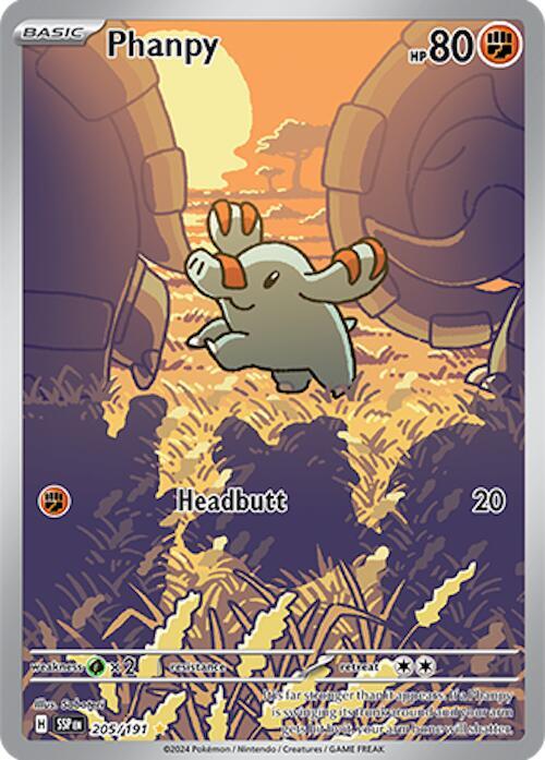Buy Pokemon cards Australia - Phanpy 205/191 - Premium Raw Card from Monster Mart - Pokémon Card Emporium - Shop now at Monster Mart - Pokémon Cards Australia. Illustration Rare, New 28 MAR, Surging Sparks