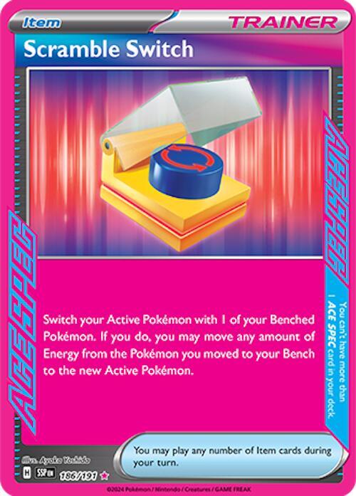 Buy Pokemon cards Australia - Scramble Switch 186/191 - Premium Raw Card from Monster Mart - Pokémon Card Emporium - Shop now at Monster Mart - Pokémon Cards Australia. ACE SPEC Rare, NEW 2 Jan, Surging Sparks, Trainer