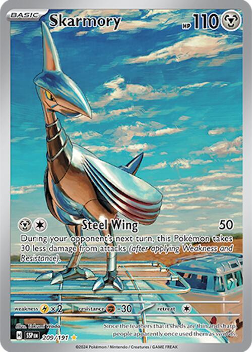 Buy Pokemon cards Australia - Skarmory 209/191 - Premium Raw Card from Monster Mart - Pokémon Card Emporium - Shop now at Monster Mart - Pokémon Cards Australia. Illustration Rare, NEW 13 Dec, Surging Sparks