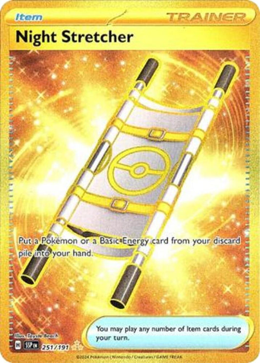 Buy Pokemon cards Australia - Night Stretcher 251/191 - Premium Raw Card from Monster Mart - Pokémon Card Emporium - Shop now at Monster Mart - Pokémon Cards Australia. Gold, Hyper Rare, NEW 3 Feb, Surging Sparks, Trainer