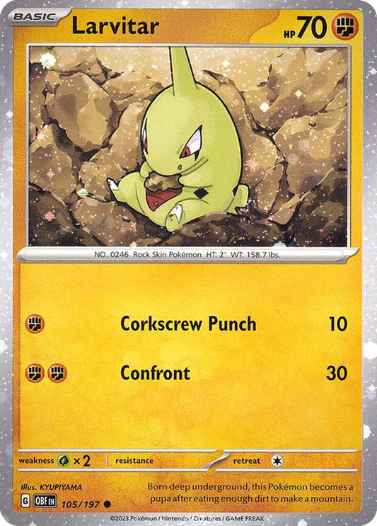 Buy Pokemon cards Australia - Larvitar Cosmos Holo 105/197 - Premium Raw Card from Monster Mart - Pokémon Card Emporium - Shop now at Monster Mart - Pokémon Cards Australia. Cosmos Holo, NEW 10 Dec, Obsidian Flames, Promo