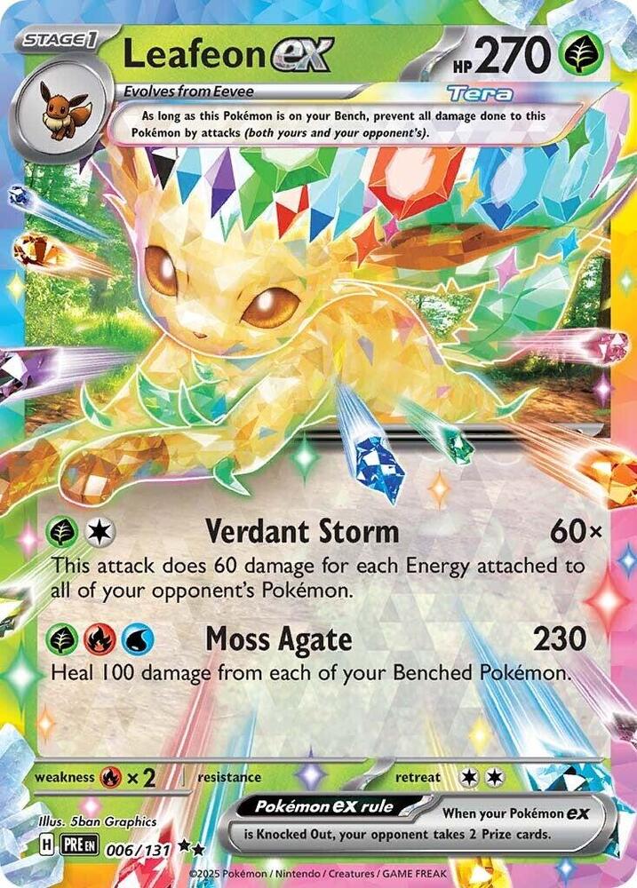 Buy Pokemon cards Australia - Leafeon EX 006/131 - Premium Raw Card from Monster Mart - Pokémon Card Emporium - Shop now at Monster Mart - Pokémon Cards Australia. Double Rare, EX, NEW 11 Feb, Prismatic Evolutions