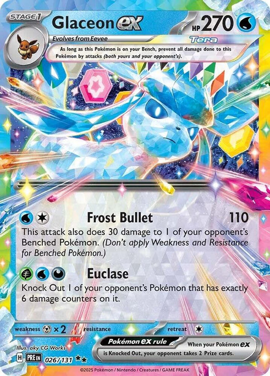 Buy Pokemon cards Australia - Glaceon EX 026/131 - Premium Raw Card from Monster Mart - Pokémon Card Emporium - Shop now at Monster Mart - Pokémon Cards Australia. Double Rare, EX, NEW 11 Feb, Prismatic Evolutions