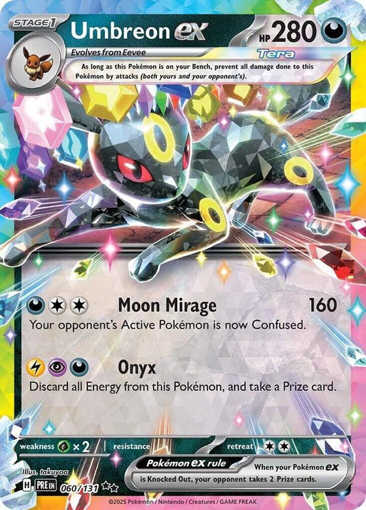 Buy Pokemon cards Australia - Umbreon EX 060/131 - Premium Raw Card from Monster Mart - Pokémon Card Emporium - Shop now at Monster Mart - Pokémon Cards Australia. Double Rare, EX, NEW 25 Feb, Prismatic Evolutions