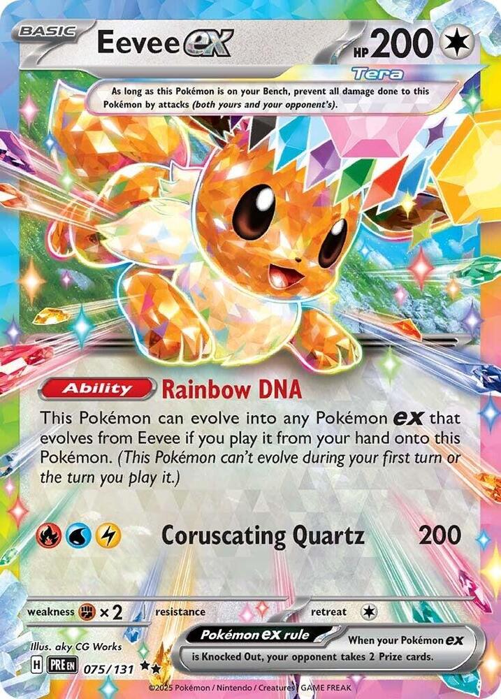 Buy Pokemon cards Australia - Eevee EX 075/131 - Premium Raw Card from Monster Mart - Pokémon Card Emporium - Shop now at Monster Mart - Pokémon Cards Australia. Double Rare, EX, NEW 11 Feb, Prismatic Evolutions