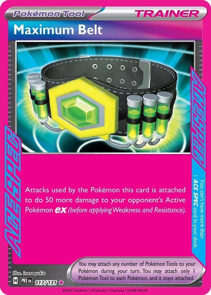Buy Pokemon cards Australia - Maximum Belt 117/131 - Premium Raw Card from Monster Mart - Pokémon Card Emporium - Shop now at Monster Mart - Pokémon Cards Australia. ACE SPEC Rare, NEW 6 MAR, Prismatic Evolutions, Trainer