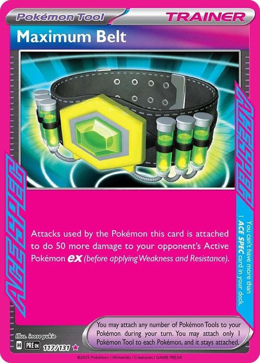 Buy Pokemon cards Australia - Maximum Belt 117/131 - Premium Raw Card from Monster Mart - Pokémon Card Emporium - Shop now at Monster Mart - Pokémon Cards Australia. ACE SPEC Rare, NEW 6 MAR, Prismatic Evolutions, Trainer