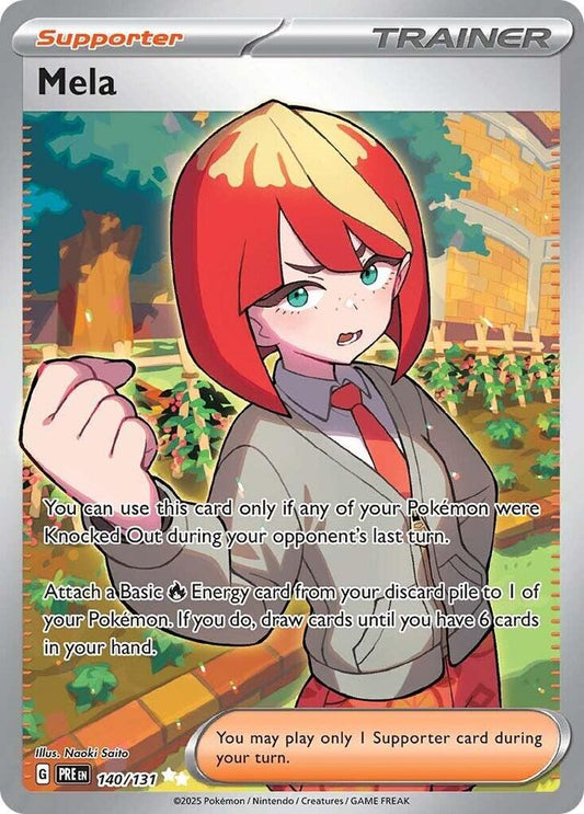 Buy Pokemon cards Australia - Mela 140/131 - Premium Raw Card from Monster Mart - Pokémon Card Emporium - Shop now at Monster Mart - Pokémon Cards Australia. NEW 25 Feb, Prismatic Evolutions, Trainer