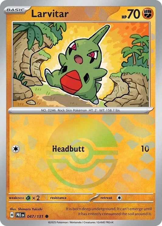 Buy Pokemon cards Australia - Larvitar 047/131 Poke Ball - Premium Raw Card from Monster Mart - Pokémon Card Emporium - Shop now at Monster Mart - Pokémon Cards Australia. NEW 11 Feb, Poke Ball, Prismatic Evolutions