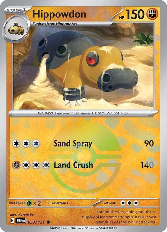 Buy Pokemon cards Australia - Hippowdon 053/131 Poke Ball - Premium Raw Card from Monster Mart - Pokémon Card Emporium - Shop now at Monster Mart - Pokémon Cards Australia. NEW 25 Feb, Poke Ball, Prismatic Evolutions
