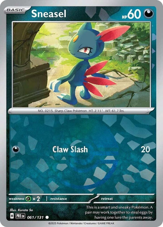 Buy Pokemon cards Australia - Sneasel 061/131 Poke Ball - Premium Raw Card from Monster Mart - Pokémon Card Emporium - Shop now at Monster Mart - Pokémon Cards Australia. NEW 22 Jan, Poke Ball, Prismatic Evolutions