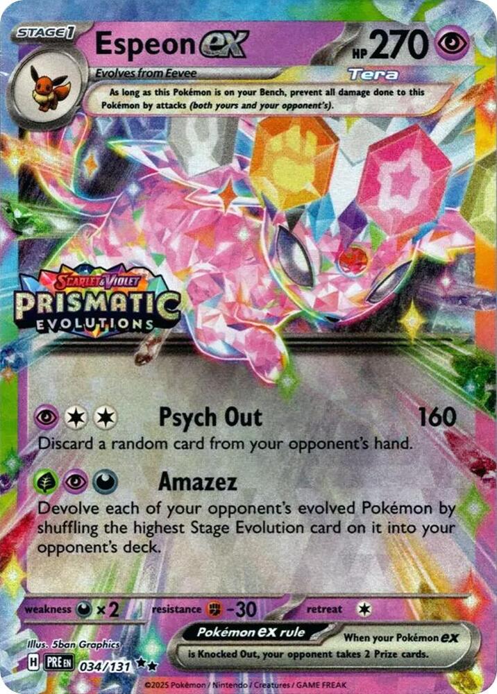 Buy Pokemon cards Australia - Espeon EX 034/131 Stamped - Premium Raw Card from Monster Mart - Pokémon Card Emporium - Shop now at Monster Mart - Pokémon Cards Australia. EX, NEW 14 May, Prismatic Evolutions, Promo, Stamped