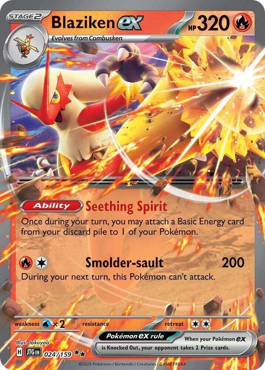 Buy Pokemon cards Australia - Blaziken EX 024/159 - Premium Raw Card from Monster Mart - Pokémon Card Emporium - Shop now at Monster Mart - Pokémon Cards Australia. Double Rare, EX, Journey Together, NEW 14 Apr