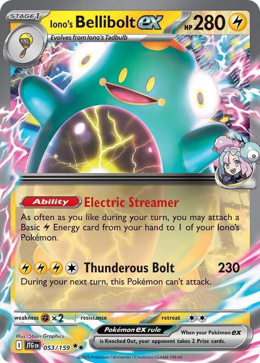 Buy Pokemon cards Australia - Iono's Bellibolt EX 053/159 - Premium Raw Card from Monster Mart - Pokémon Card Emporium - Shop now at Monster Mart - Pokémon Cards Australia. Double Rare, EX, Journey Together, NEW 14 Apr