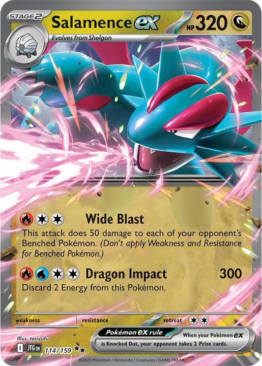 Buy Pokemon cards Australia - Salamence EX 114/159 - Premium Raw Card from Monster Mart - Pokémon Card Emporium - Shop now at Monster Mart - Pokémon Cards Australia. Double Rare, EX, Journey Together, NEW 14 Apr