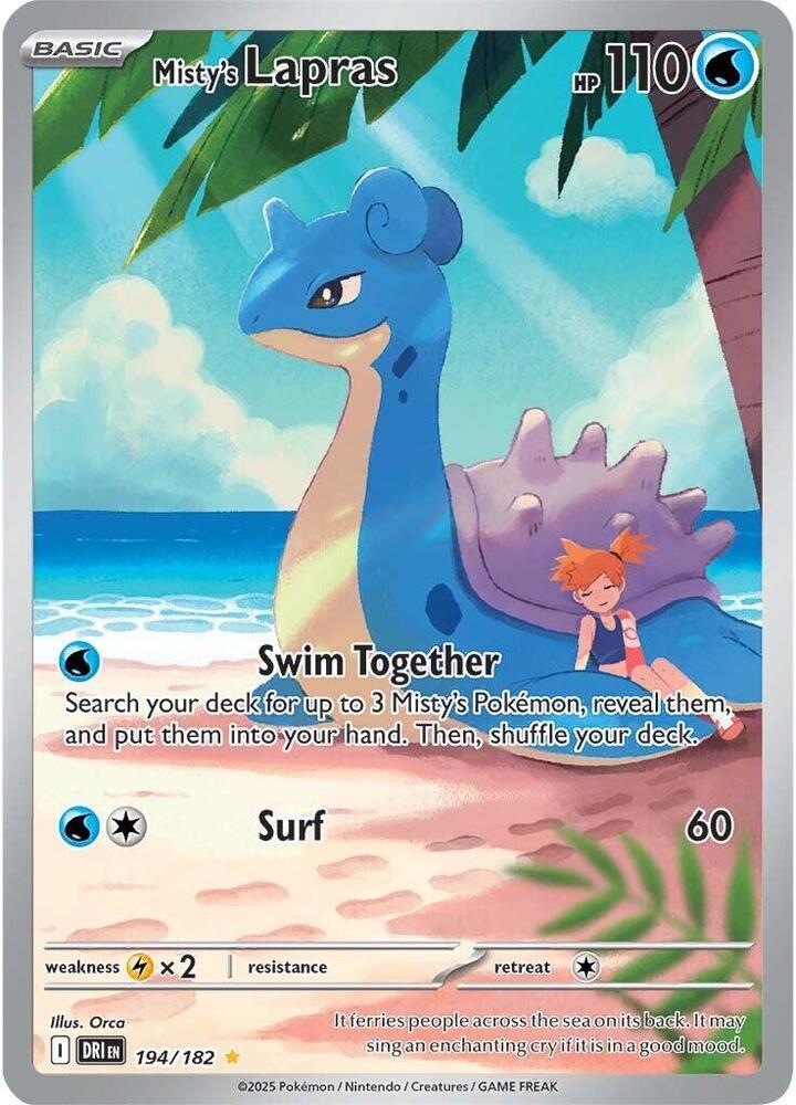 Buy Pokemon cards Australia - Misty's Lapras 194/182 - Premium Raw Card from Monster Mart - Pokémon Card Emporium - Shop now at Monster Mart - Pokémon Cards Australia. Destined Rivals, Illustration Rare, NEW 11 JUN