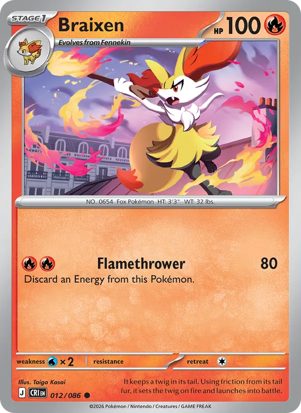 Braixen Reverse Holo 012/086 - Monster Mart - Pokémon Cards Australia