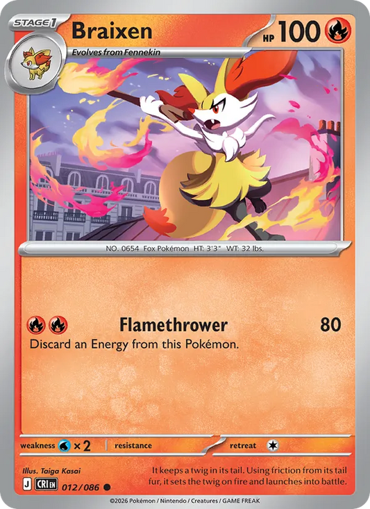 Braixen Reverse Holo 012/086 - Monster Mart - Pokémon Cards Australia