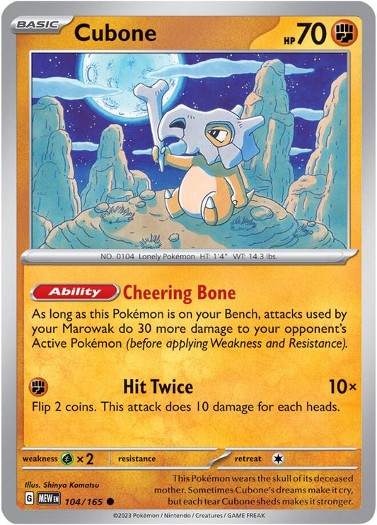 Cubone Reverse Holo 104/165 - Monster Mart - Pokémon Cards Australia