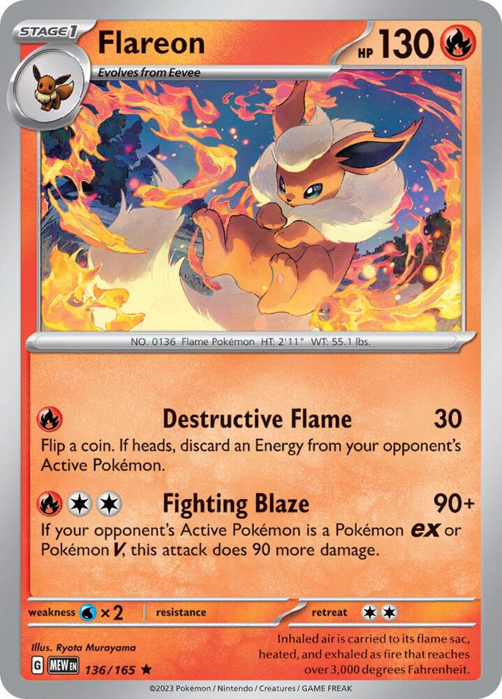 Flareon Holo 136/165 - Monster Mart - Pokémon Cards Australia