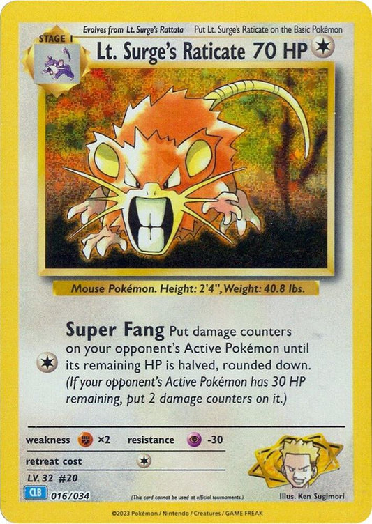 Lt. Surge's Raticate 016/034 (CLB) - Monster Mart - Pokémon Cards Australia