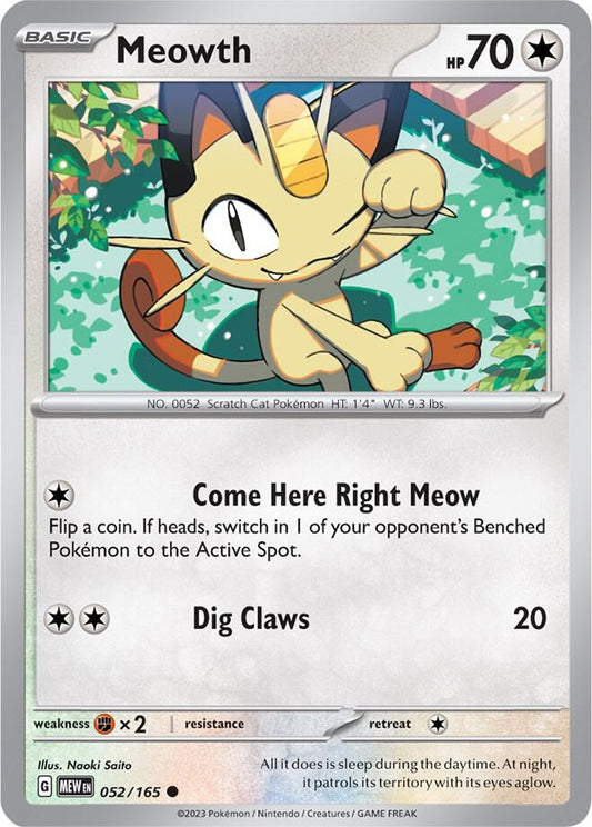 Meowth Reverse Holo 052/165 - Monster Mart - Pokémon Cards Australia