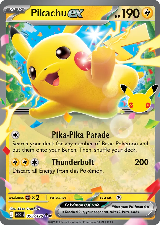 Pikachu ex 053/128 - Monster Mart - Pokémon Cards Australia