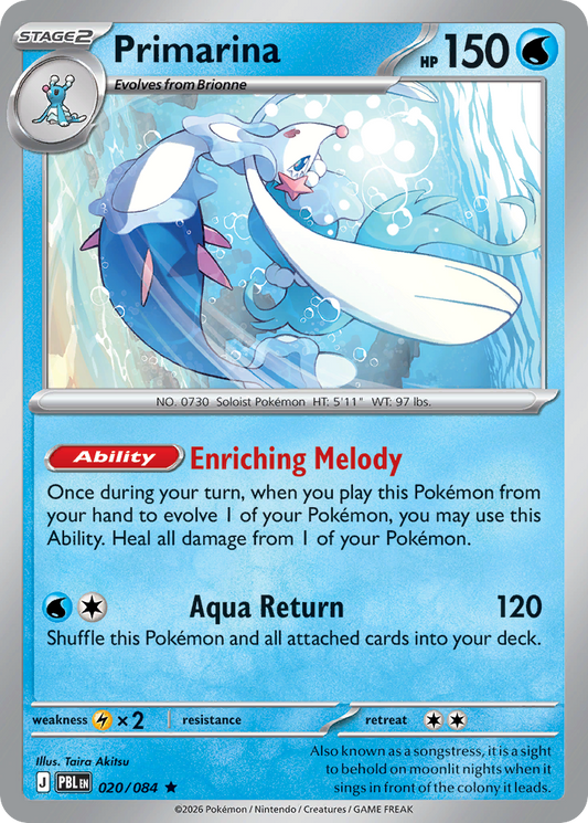 Primarina Reverse Holo 020/084 - Monster Mart - Pokémon Cards Australia
