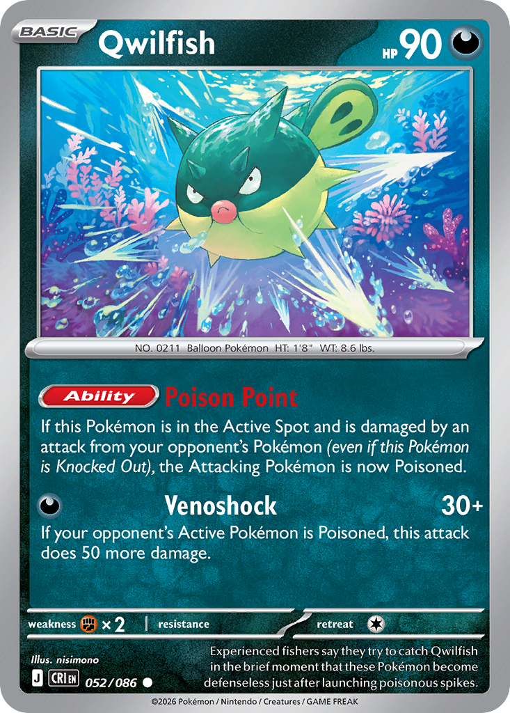 Qwilfish Reverse Holo 052/086 - Monster Mart - Pokémon Cards Australia