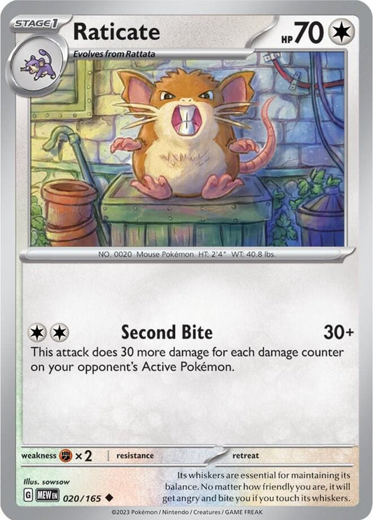 Raticate Reverse Holo 020/165 - Monster Mart - Pokémon Cards Australia