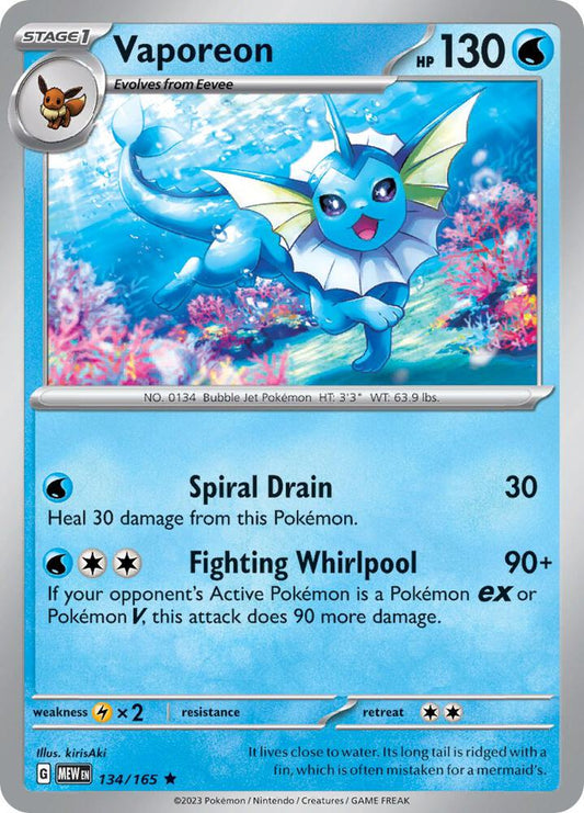 Vaporeon Holo 134/165 - Monster Mart - Pokémon Cards Australia