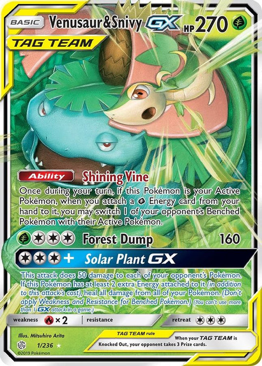 Venusaur & Snivy GX 1/236 - Monster Mart - Pokémon Cards Australia