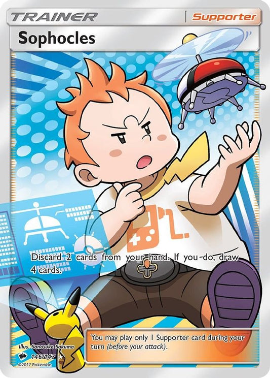 Buy Pokemon cards Australia - Sophocles 146/147 - Premium Raw Card from Monster Mart - Pokémon Card Emporium - Shop now at Monster Mart - Pokémon Cards Australia. Burning Shadows, Full Art, New 18 Mar, Trainer
