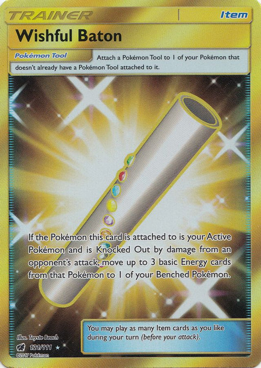 Buy Pokemon cards Australia - Wishful Baton 121/111 - Premium Raw Card from Monster Mart - Pokémon Card Emporium - Shop now at Monster Mart - Pokémon Cards Australia. Crimson Invasion, Gold, MMB10, Secret Rare, Trainer