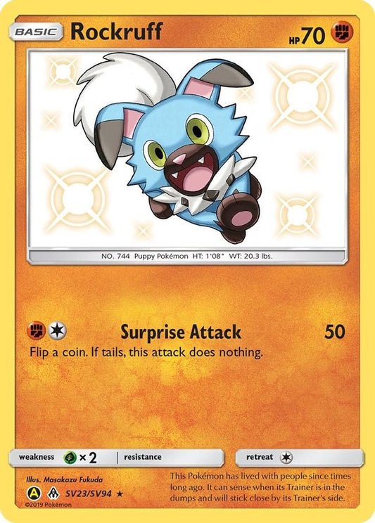 Buy Pokemon cards Australia - Rockruff SV23/SV94 - Premium Raw Card from Monster Mart - Pokémon Card Emporium - Shop now at Monster Mart - Pokémon Cards Australia. Hidden Fates, Holo, Shiny Vault