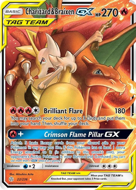 Buy Pokemon cards Australia - Charizard & Braixen GX 22/236 - Premium Raw Card from Monster Mart - Pokémon Card Emporium - Shop now at Monster Mart - Pokémon Cards Australia. Cosmic Eclipse, GX