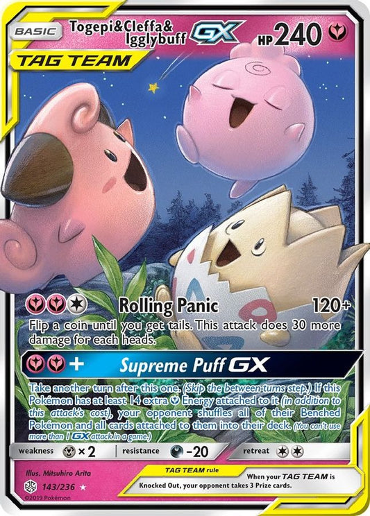 Buy Pokemon cards Australia - Togepi & Cleffa & Igglybuff GX 143/236 - Premium Raw Card from Monster Mart - Pokémon Card Emporium - Shop now at Monster Mart - Pokémon Cards Australia. Cosmic Eclipse, GX, Tag Team