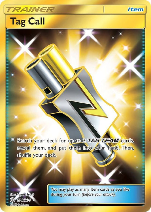 Buy Pokemon cards Australia - Tag Call 270/236 - Premium Raw Card from Monster Mart - Pokémon Card Emporium - Shop now at Monster Mart - Pokémon Cards Australia. Cosmic Eclipse, Gold, Secret Rare, Trainer