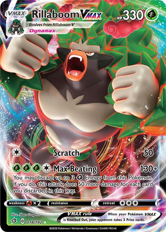 Buy Pokemon cards Australia - Rillaboom VMAX 018/192 - Premium Raw Card from Monster Mart - Pokémon Card Emporium - Shop now at Monster Mart - Pokémon Cards Australia. MMB40, Rebel Clash, VMAX
