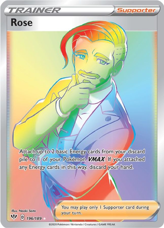 Buy Pokemon cards Australia - Rose 196/189 - Premium Raw Card from Monster Mart - Pokémon Card Emporium - Shop now at Monster Mart - Pokémon Cards Australia. Darkness Ablaze, MMB20, Rainbow, Secret Rare, Trainer