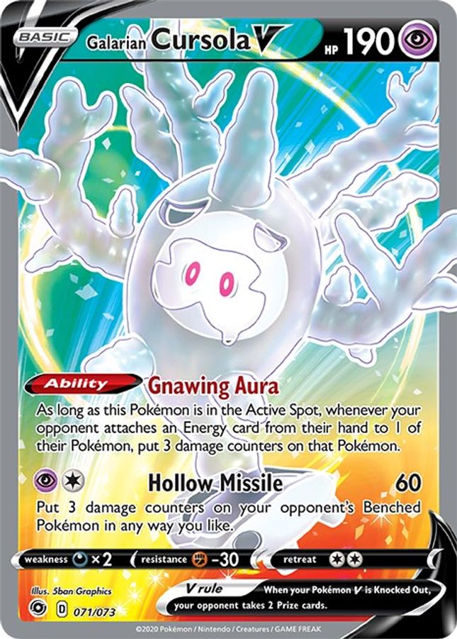 Buy Pokemon cards Australia - Cursola V 071/073 - Premium Raw Card from Monster Mart - Pokémon Card Emporium - Shop now at Monster Mart - Pokémon Cards Australia. Champion's Path, Full Art, MMB20