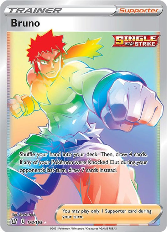 Buy Pokemon cards Australia - Bruno Rainbow Trainer 172/163 - Premium Raw Card from Monster Mart - Pokémon Card Emporium - Shop now at Monster Mart - Pokémon Cards Australia. Battle Styles, Rainbow, Secret Rare, Trainer