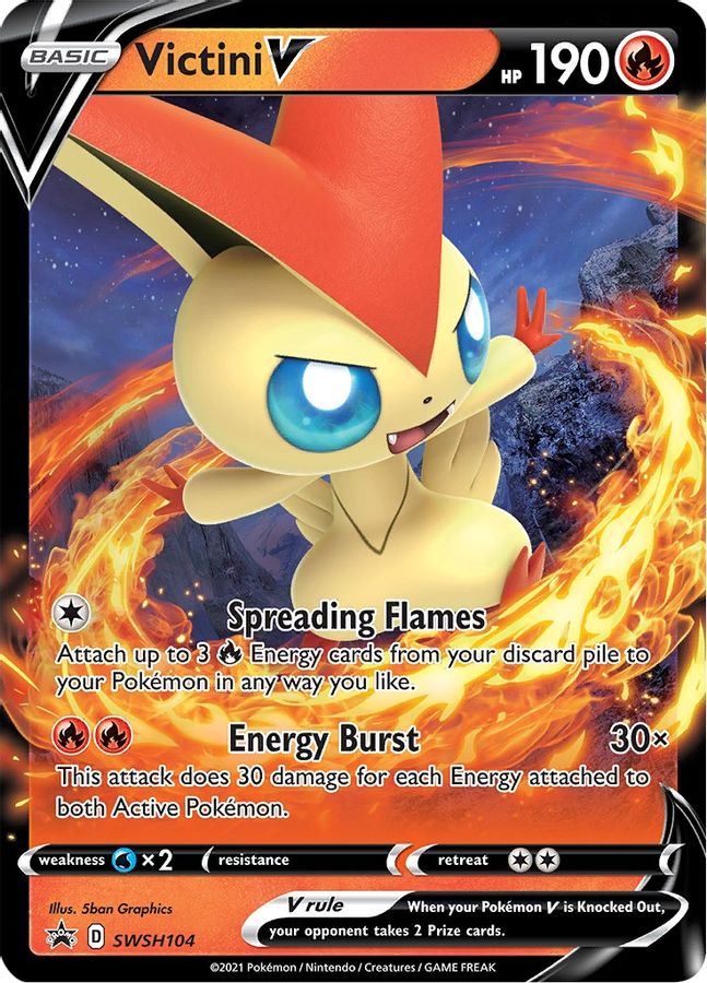 Buy Pokemon cards Australia - Victini V SWSH104 - Premium Raw Card from Monster Mart - Pokémon Card Emporium - Shop now at Monster Mart - Pokémon Cards Australia. Promo